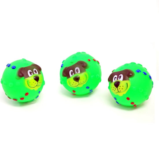 Set of 3 Green Puppy Ball Chewy & Squeaky Soft Play Toy for Pet Dog Puppy Fetch