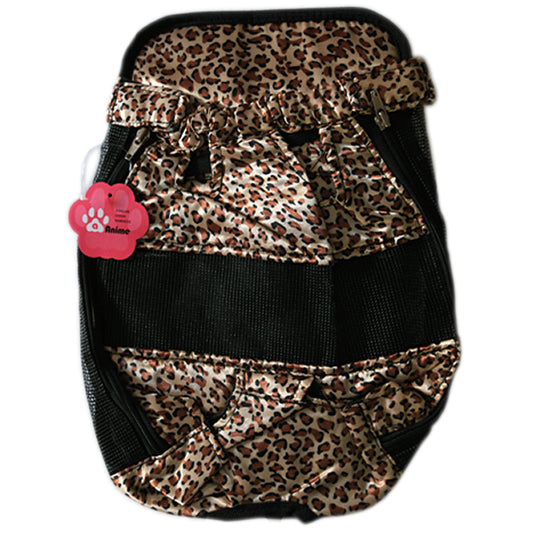 Pet Dog Puppy Cat Backpack Brown Leopard Print Carrier Pouch with Chest Strap