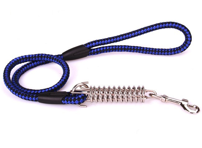 Blue & Black Pet Dog Cat Walking Training Rope Leash Chain Shock Spring & Snap