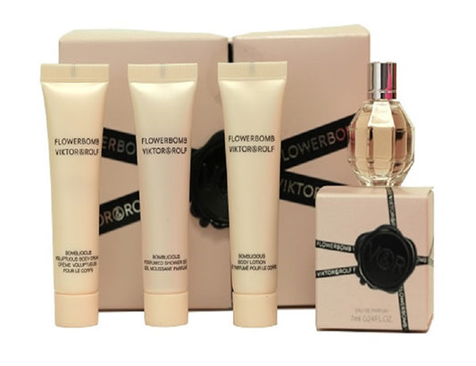 FLOWERBOMB * V & R EDP 0.24 oz MINI & Body Cream &  Lotion & Shower Gel 4pcs Set