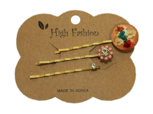 Handmade Fashion Design Decorated Bobby Pins Clips Hair Accessories (Pack of 3)