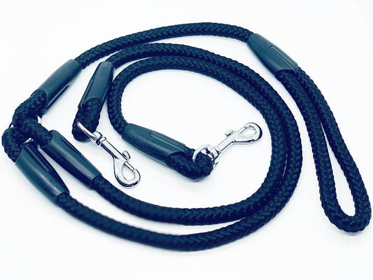 Pet Dog Puppy Cat Dual Double Black Braided Nylon Leash Rope Walking Run