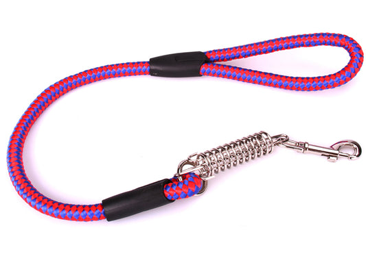 Red & Blue Pet Dog Walking and Training Large Rope Leash Shock Spring and Snap